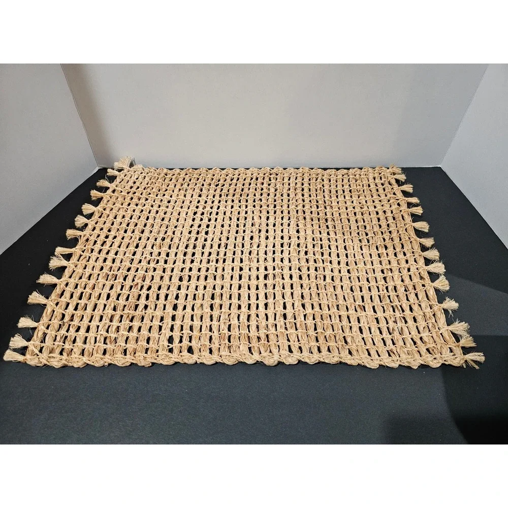 Woven Jute Placemat Accent Rug Tan Excellent Tassel Fringe Boho